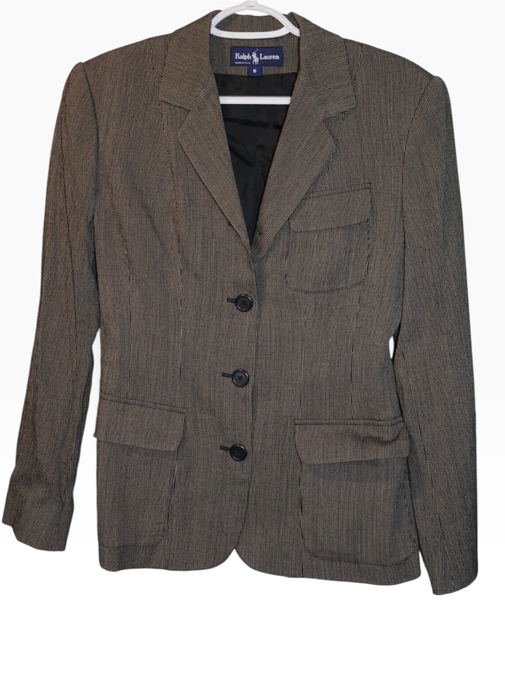 Ralph Lauren Women's Brown Pinstripe Tailored Blazer